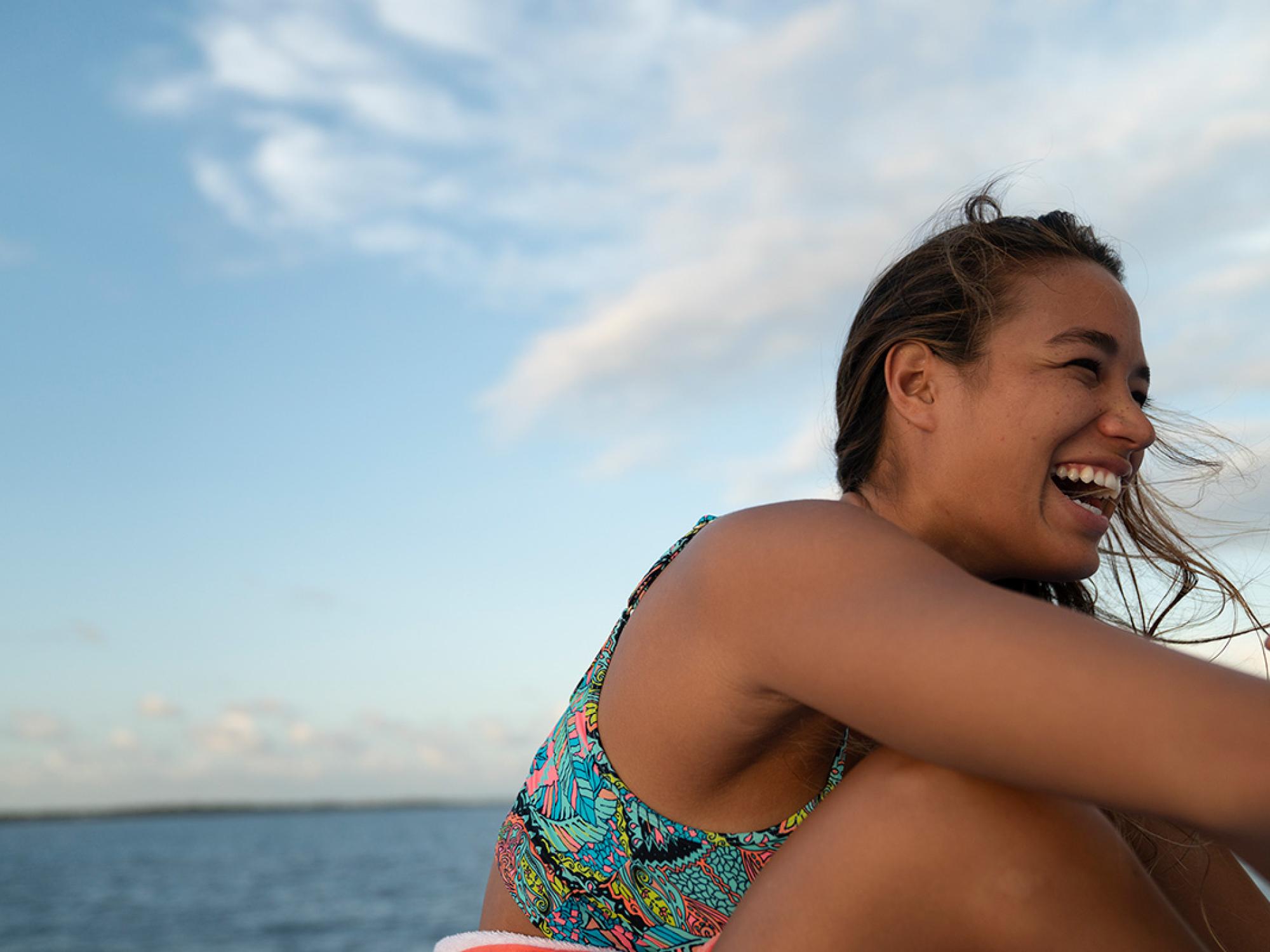 Laughing on the boat